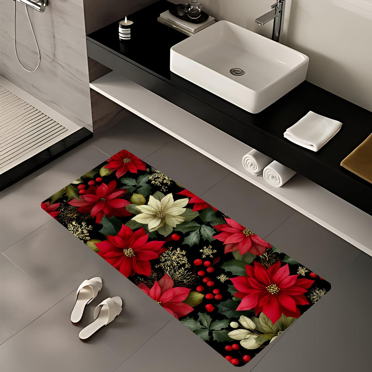 Poinsettia Laundry Room Rug 20x47 Inch (#14)