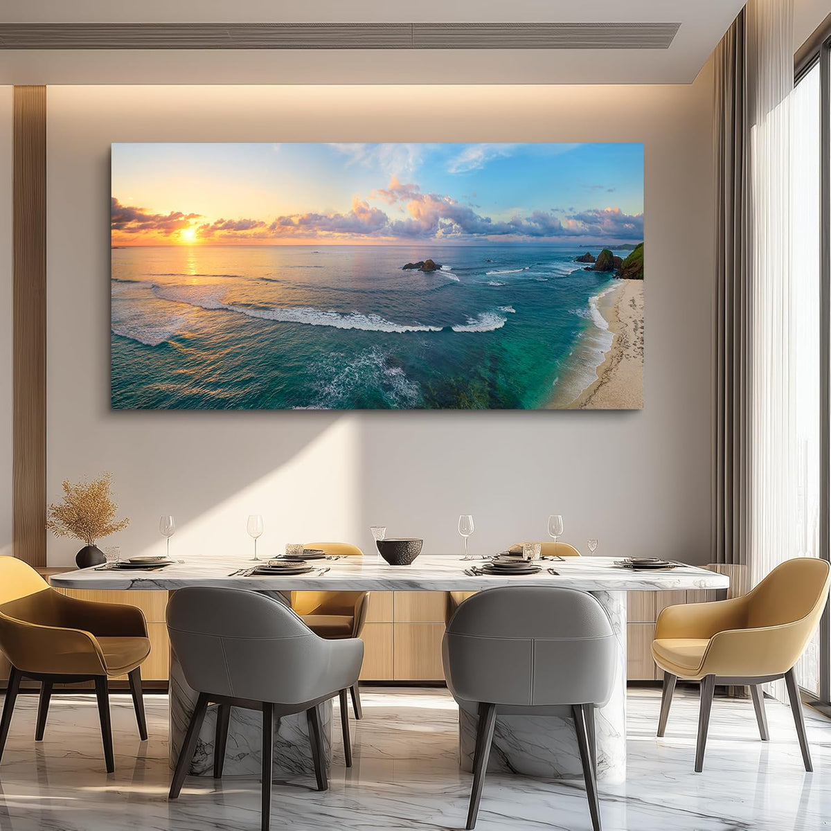 Pictures for Bedroom Wall Decor Living Room Sunset Beach Wall Art Coastal Painting Ocean Room Decor Nature Seascape Poster Prints Framed Modern Artwork Bathroom Home Office Decorations (AcoatL / 40"L x 20"W)