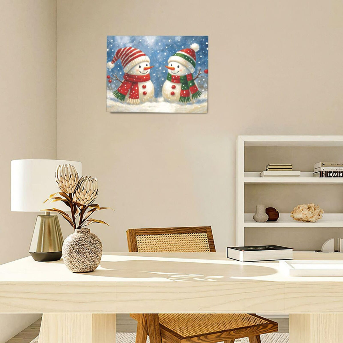 Christmas Snowman Wall Art Winter Holidays Canvas Wall Decor Pictures Paintings Prints Artwork Framed Decorations For Bathroom Bedroom Living Room Office Gifts 16" x 12" (Snowman / 16"L x 12"W)