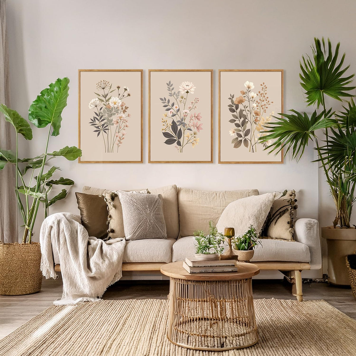 Botanical Flower Framed Canvas Wall Art Set Of 3 (Floral wall art 3)