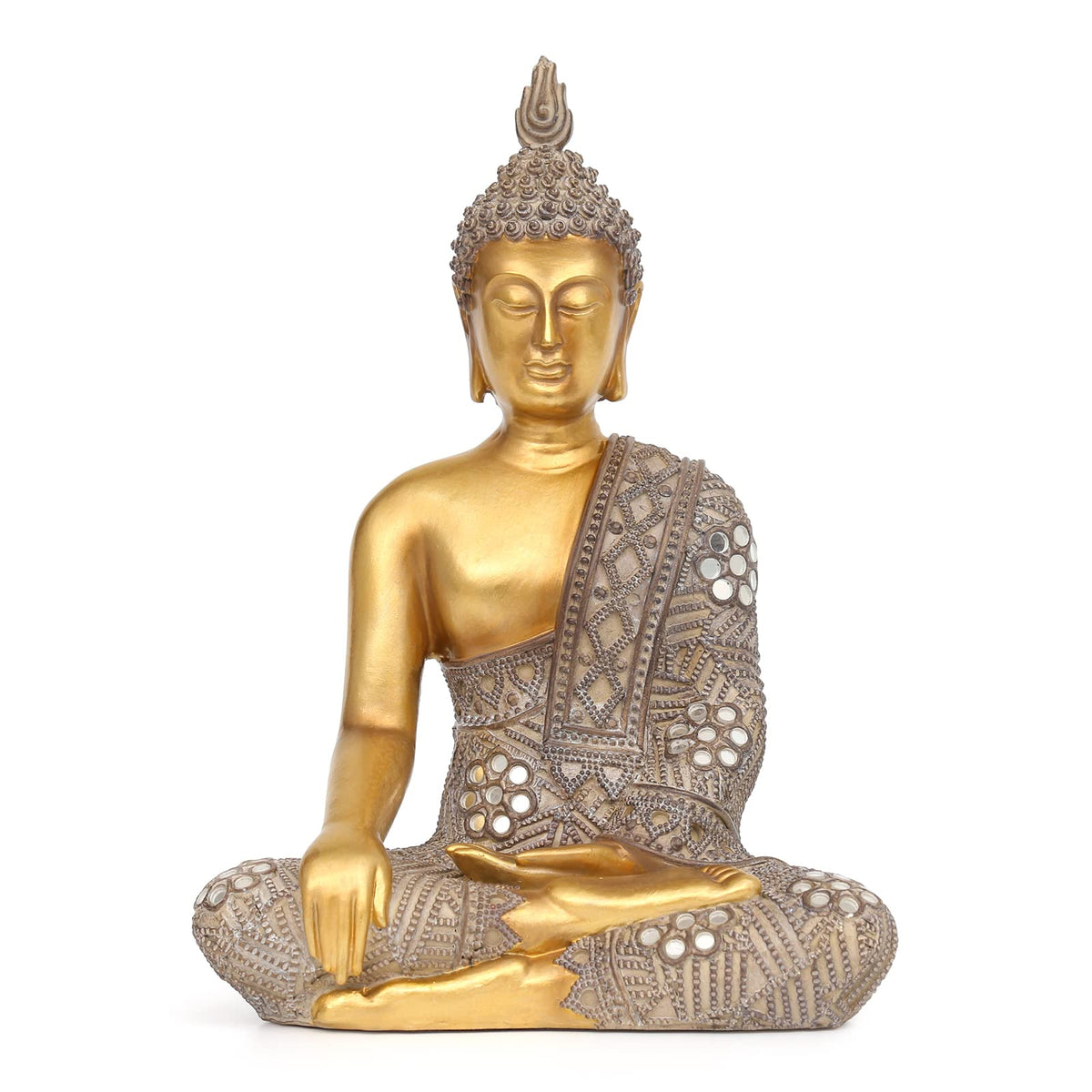 Buddha Statue for Home Decor Gold 10.4” (Gold Buddha Statue / 4.33" X 7.28" X 10.4")