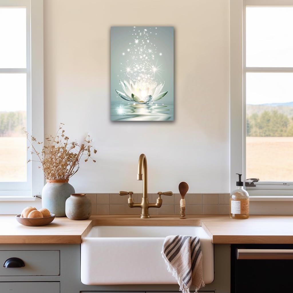 Zen Wall Art White Lotus Flower Canvas Art Print for Spa Bathroom Decor (Zen Stones Canvas Frame-02 / 18"L x 12"W)