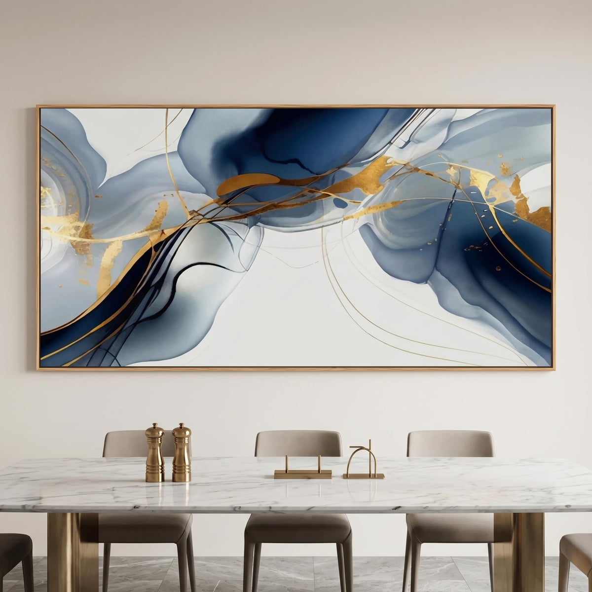 Wall Art Canvas Painting Abstract Wall Art Modern Art Wall Mural for Living Room Bedroom Print on Artwork Home Decor Framed 24x48inch (48"L x 24"W / Blue Abstract)