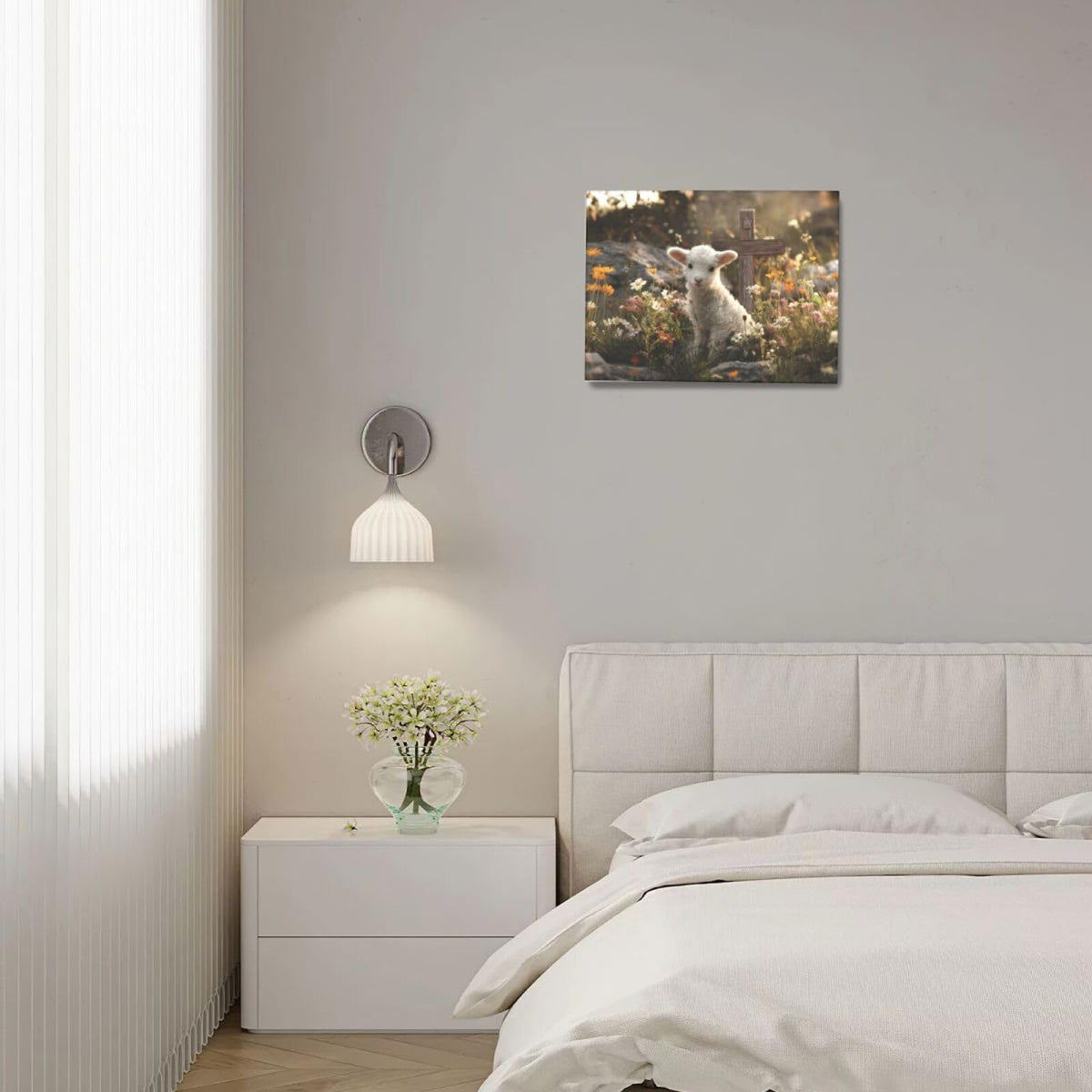 Farmhouse Lamb Wall Art For Kids Christian Cross Canvas Wall Decor Christ Pictures Paintings Prints Religious Bible Artwork Framed Decorations For Church Prayer Room Nursery Bathroom Bedroom Living Room Gifts 16" x 12" (Jesus Lamb / 16"L x 12"W)