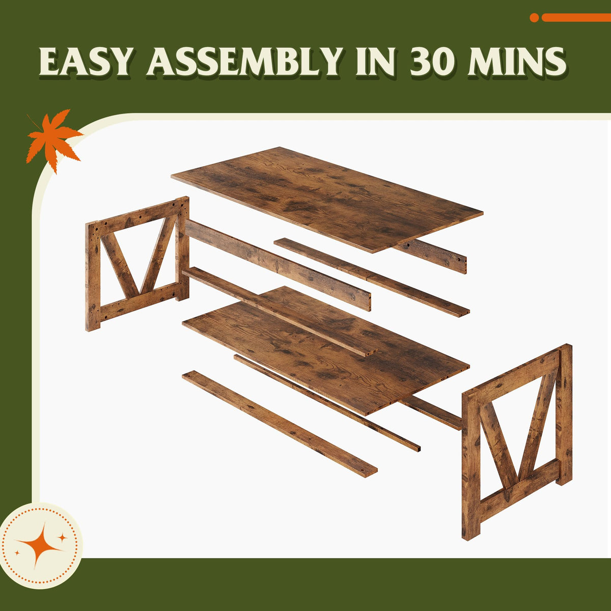 Coffee Table 43.3 Inch Farmhouse Table with Storage (Rustic Brown)