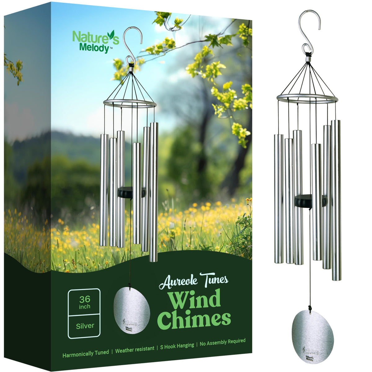 Nature’s Melody Aureole Tunes Wind Chimes (36" / Silver)