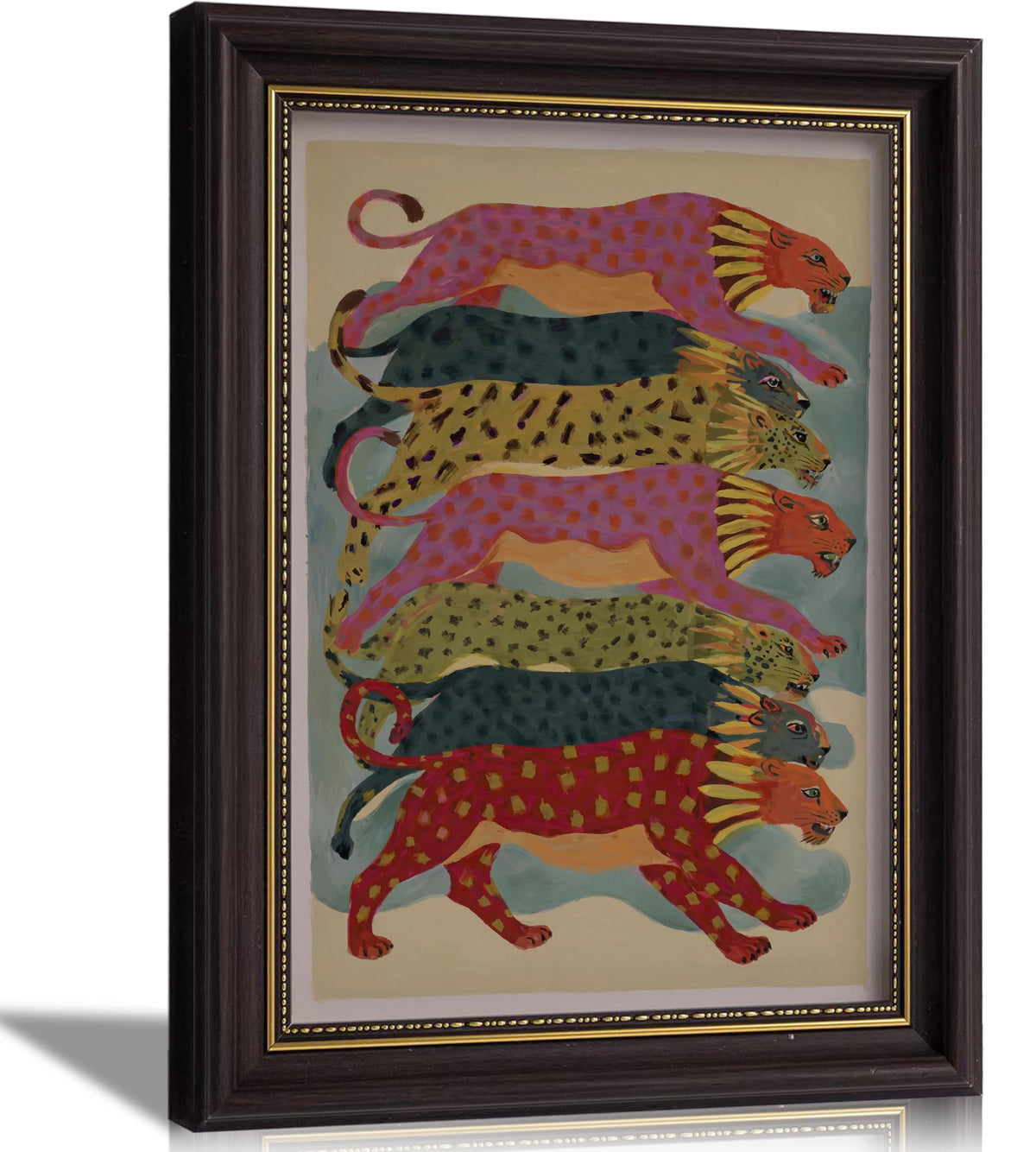 Framed Stacked Colorful Leopard Wall Art (Leopard / 16"L x 12"W)