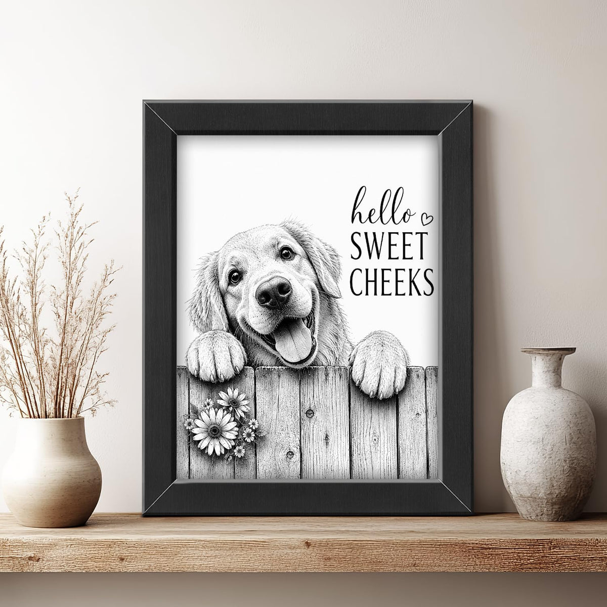 Funny Bathroom Wall Art Framed Dog Bathroom Decor (Framed Bathroom Art 4 / 24"L x 16"W)