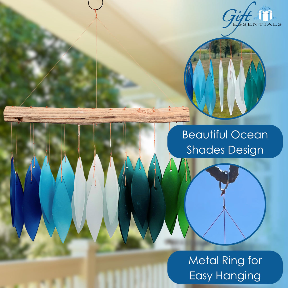 Blue Handworks Gradient Ocean Shades Glass Leaves Wind Chime (Gradient Ocean Shades)