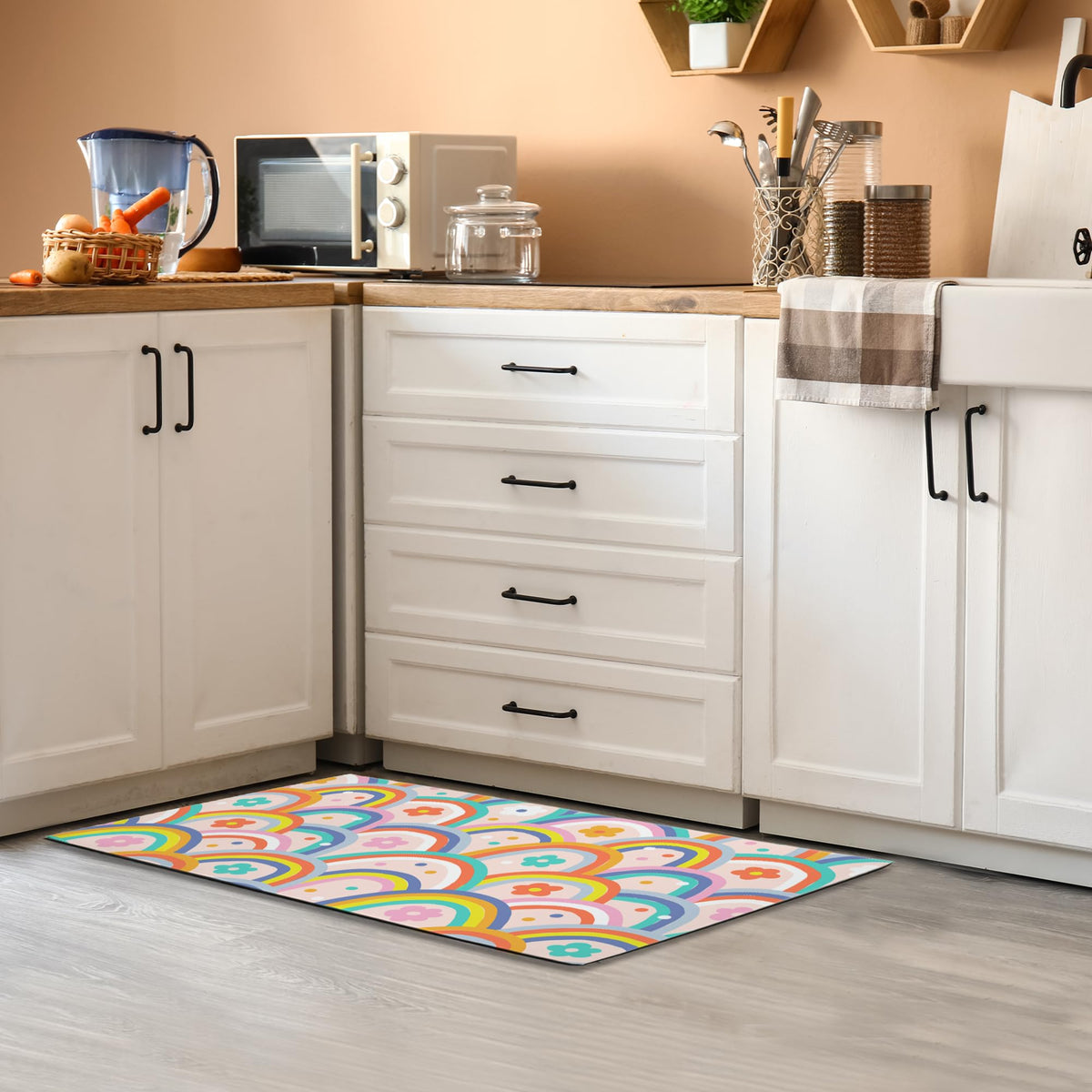 Boho Rainbow Groovy Flowers Door Mat (Boho Rainbow Groovy Flowers)
