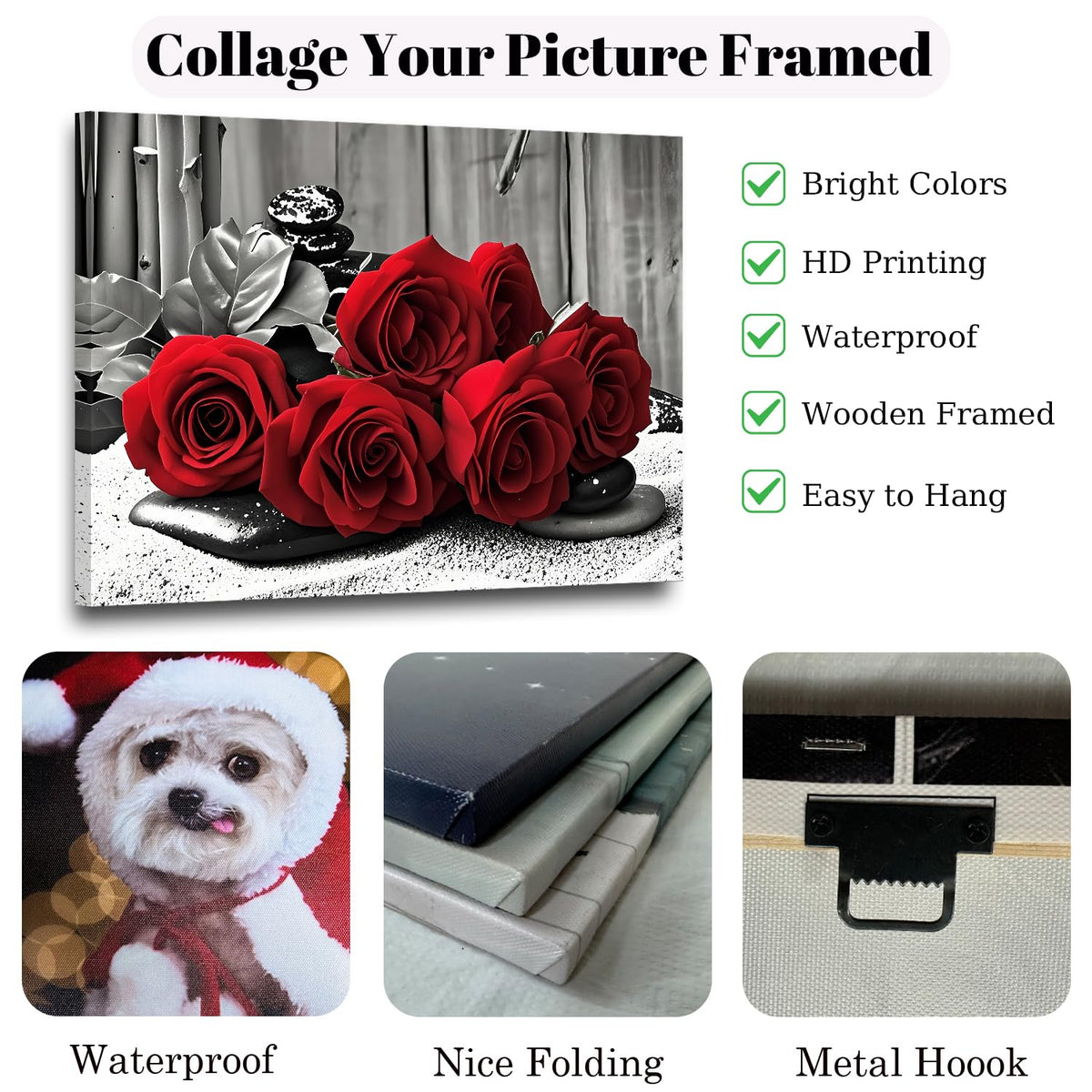 Black and White Red Roses Bedroom Wall Decor Framed Modern Zen Artwork Unique Gift Idea for Bedroom Bathroom Office Home Decor （rose (42.00L" X28.00W'' / rose-3)