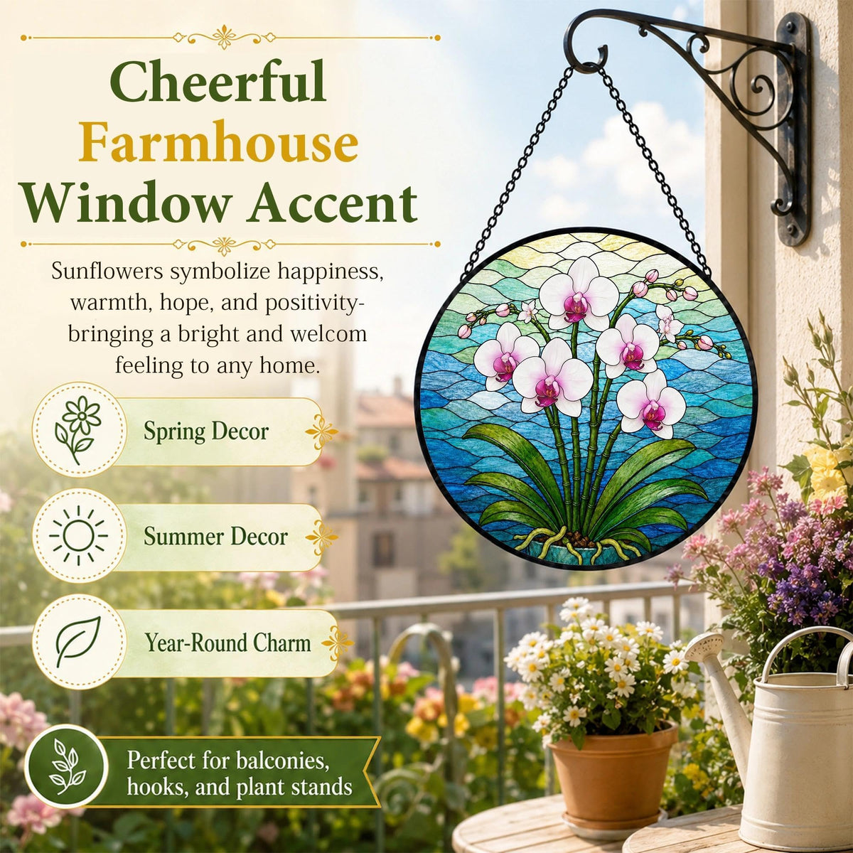 Orchid Suncatcher Stained Glass Window Hanging Orchid Gifts for Women Christmas White Orchid Decor Elegant Floral Sun Catcher Home 6.3 in (Orchid / 6.3 x 6.3 IN)
