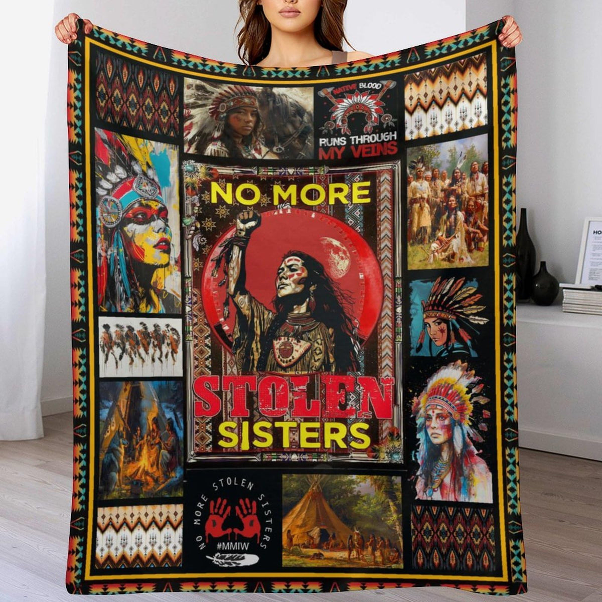 Native American Women Blanket for Women Girl Vintage Motivational Inspirational Gift Blanket Lightweight Soft Cozy Fleece Plush Warm Flannel Bedding Gifts for Couch Sofa Bed 60"x80" (60"x80" / Sisters)