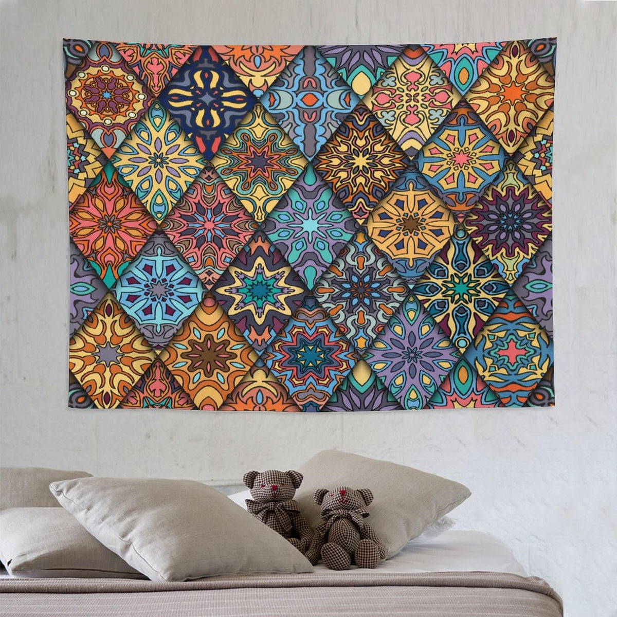 Vintage Bohemian Tapestry Wall Hanging Colorful Mandala Indian Pattern Tapestries Home Decor for Living Room Bedroom Apartment Farmhouse Dorm 60"x80" (60"L x 80"W / Mandala-26)