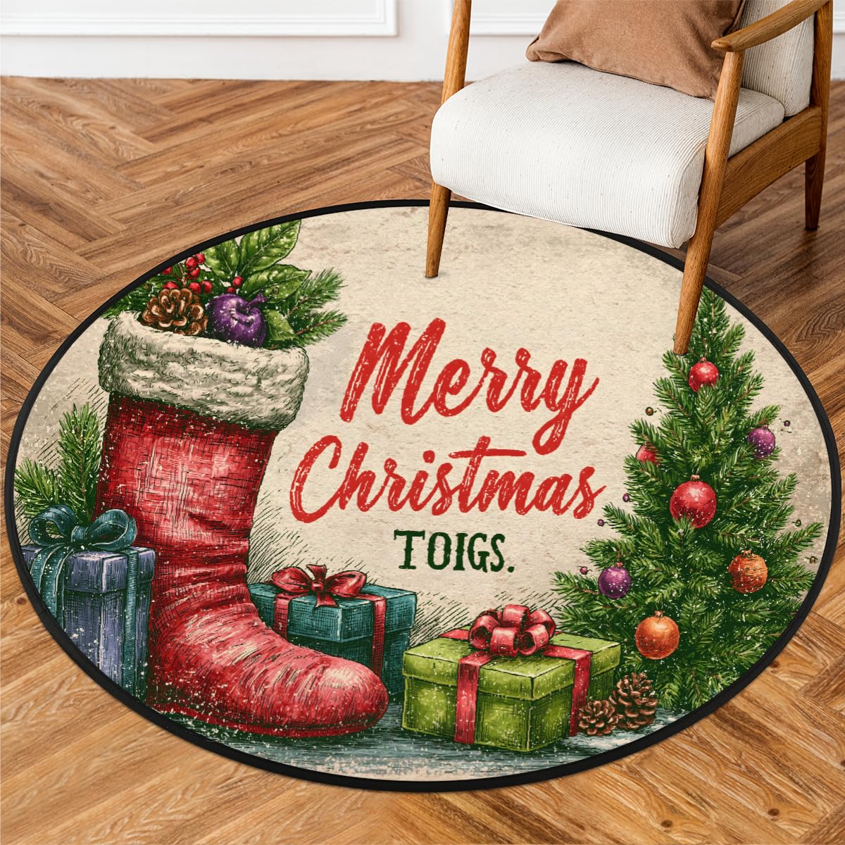 5 Ft Christmas Round Rug Circle Area Rugs Circular Door Mat for Indoor (B:d-28 / 5'3" (Round))
