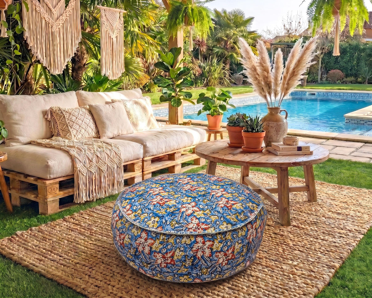 Bohemian Outdoor Floor Pillow Cover (24x8 Cover Only / Outdoor Blue)