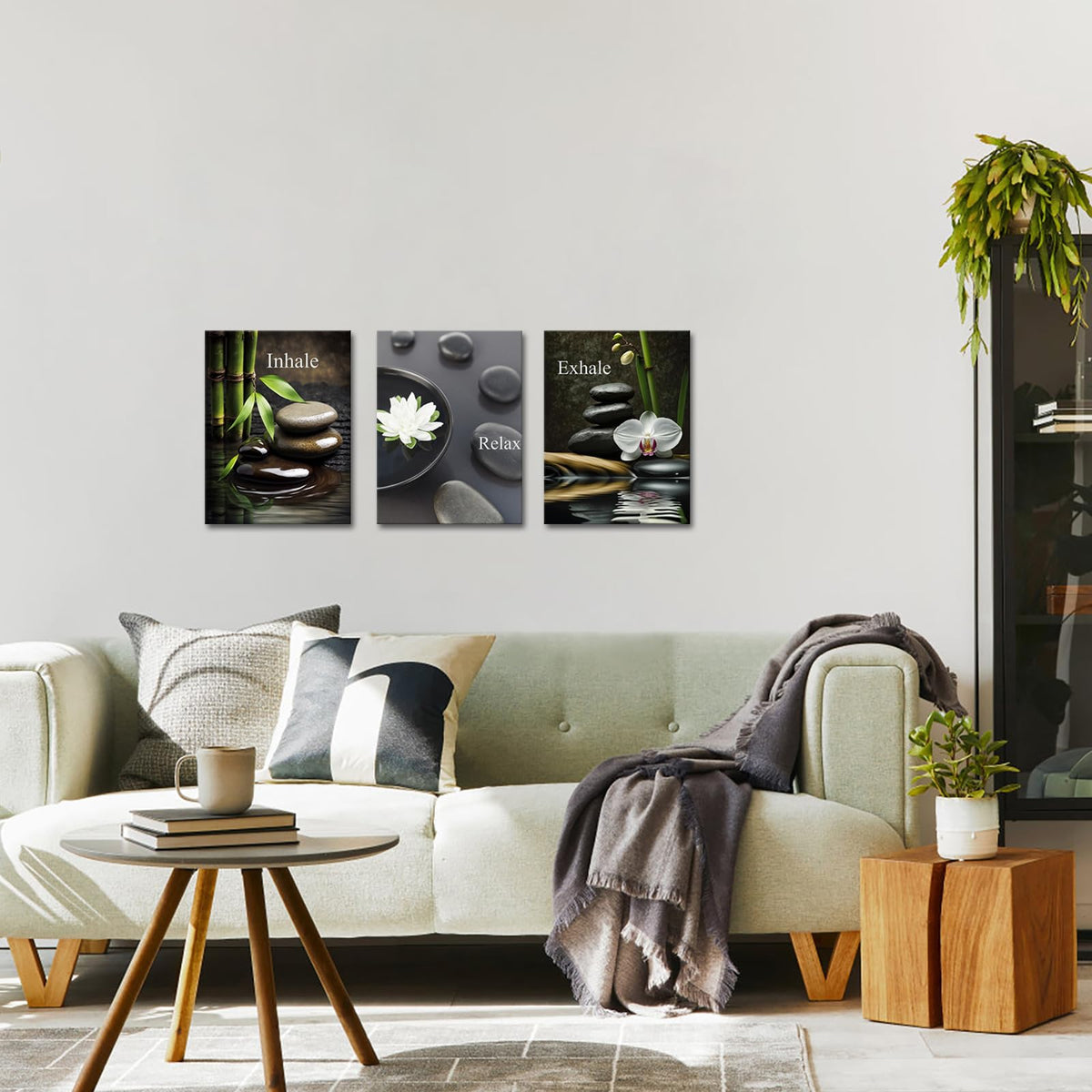 Zen Wall Art for Bathroom Zen Stone Bamboo Lotus Orchid Flower Pictures Still Life Prints for Zen Meditation Room Wall Decor Framed 12x16 inch each piece (16"L x 12"W)