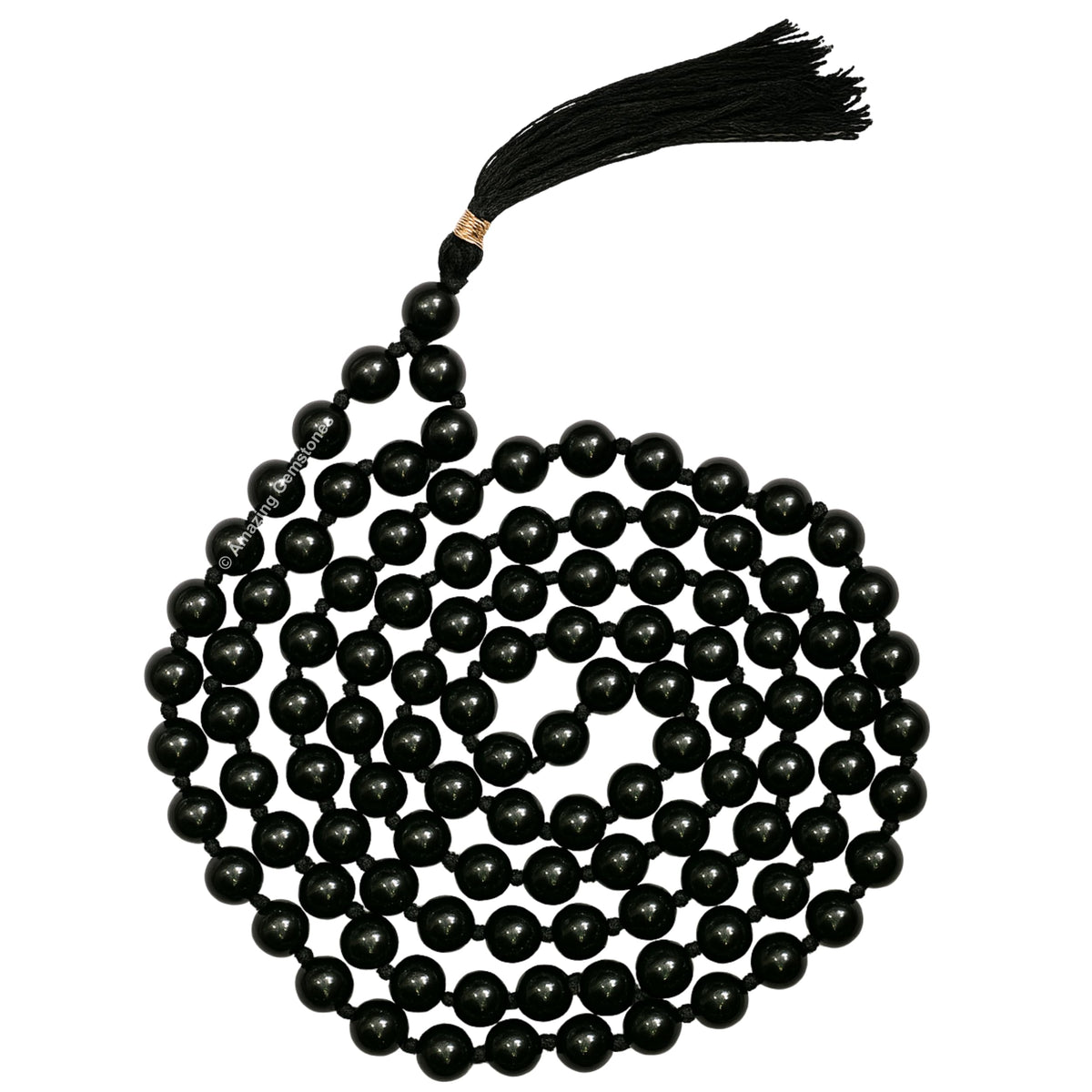 Black Tourmaline Crystal Buddhist Prayer Beads Japa Mala with 108 Meditation Beads (Hand Knotted / Black Tourmaline)