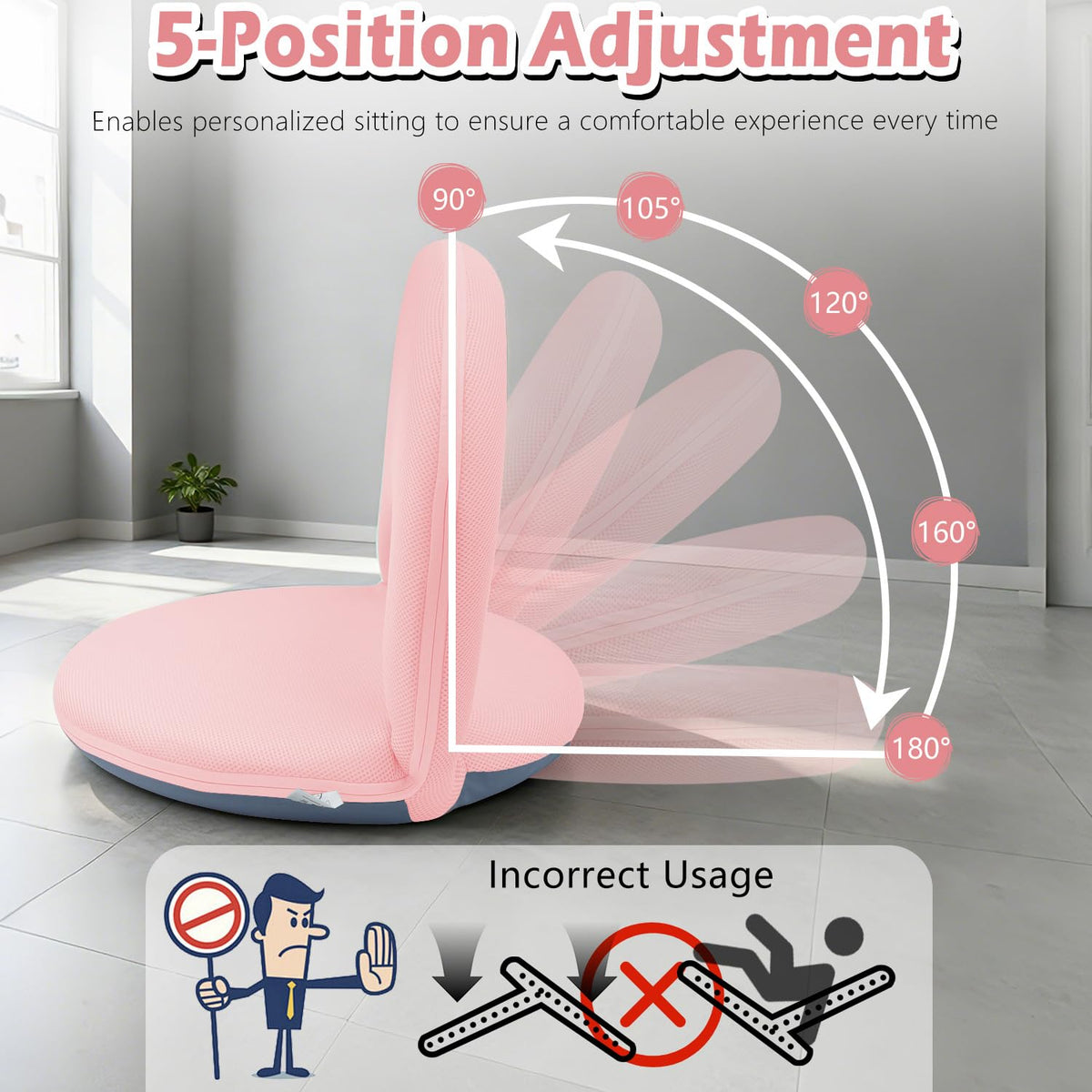 Floor Chair Floor Cushion Folding Padded Gaming Chair Adjustable 5 (Pink)