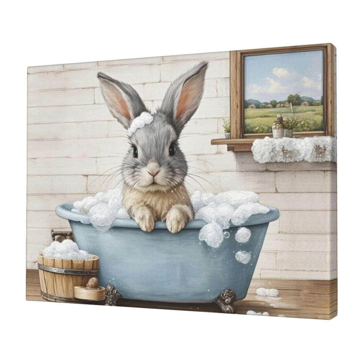 Farmhouse Bunny Bathroom Decor Wall Art Rabbit Pictures Canvas Prints Rustic Country Bathroom Painting Artwork Easter Decoration Framed Gifts for Women Girl Restroom Toilet 20"x24" (bunny / 24L"×20W")