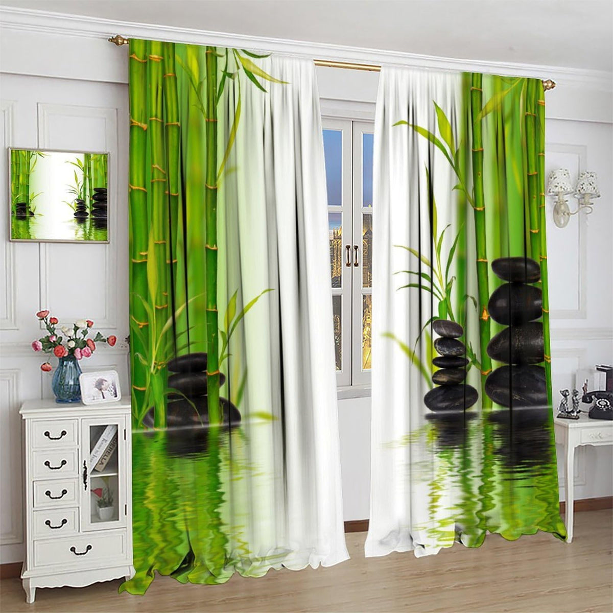 Japanese Bamboo Blackout Curtains (26"W x 96"L (Pack of 2) / Zen-13)