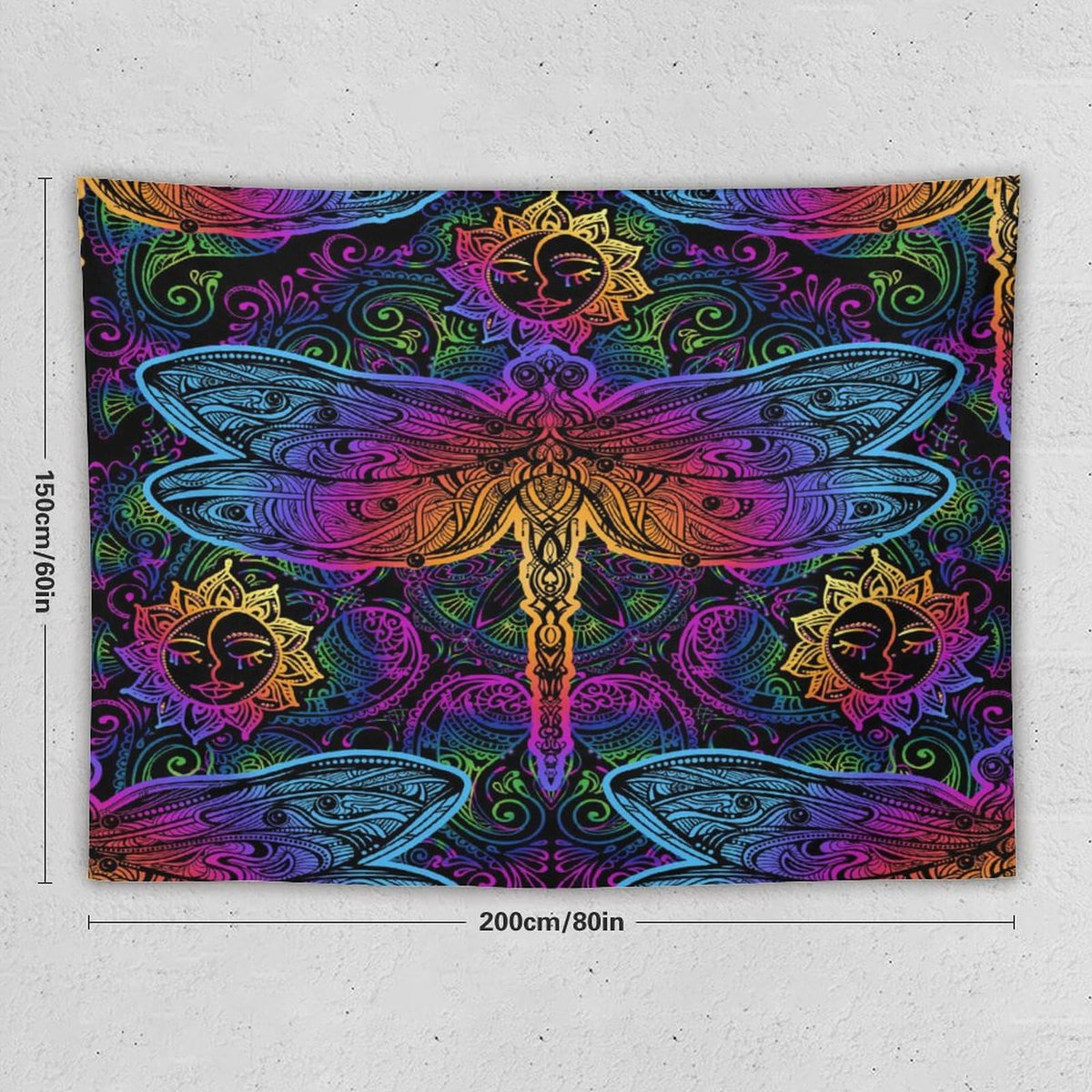 Mandala Boho Tapestry Wall Hanging Colorful Dragonfly Sun Bohemian Tapestries Home Decor for Living Room Bedroom Apartment Farmhouse Dorm 60"x80" (60"L x 80"W / Mandala-3)