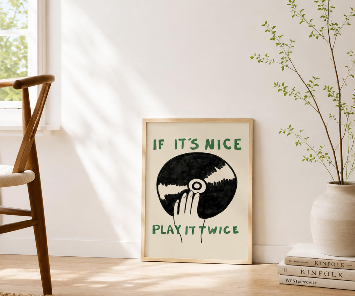 Vintage Vinyl Record Wall Art Poster Abstract Funny Music Quote Print “If It’s Nice Play It Twice” (Vinyl Record / 8"L x 10"W)