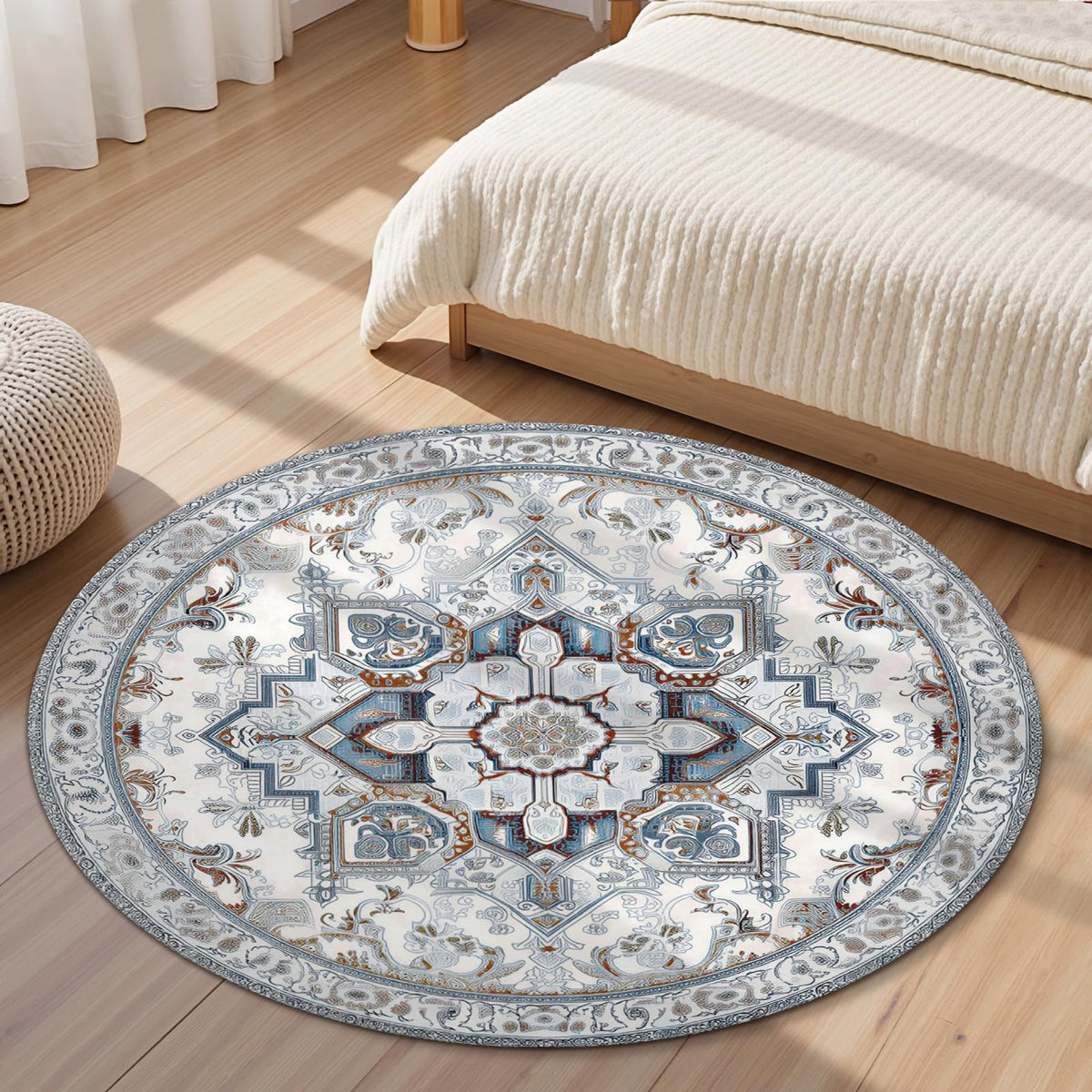 Vintage Floral Round Area Rug 4ft (Daily-vintage Blue / 4' (Round))