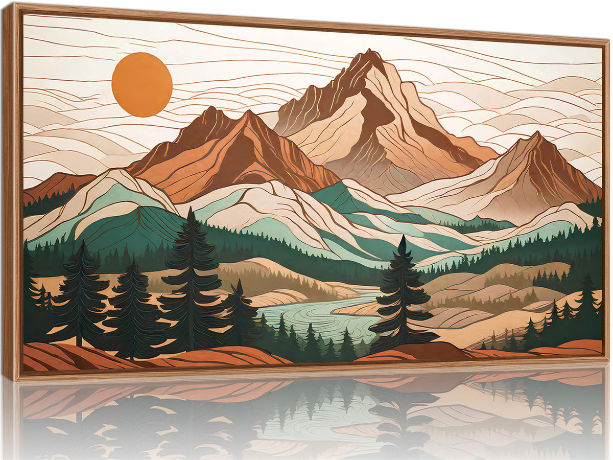Mountain Framed Canvas Wall Art (Sunrise Forest Woodland Landscape / 40"L x 20"W)