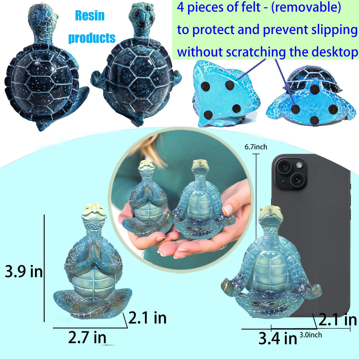 2 Pack Yoga Sea Turtle Figurines (Blue)