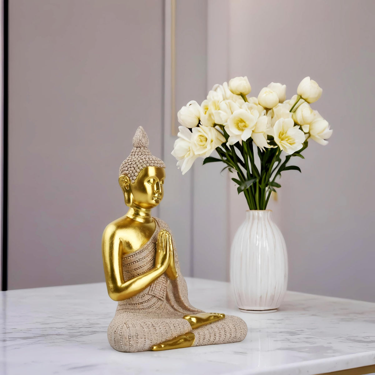 8 Inch Hand Painted Buddha Statue (B-gilded Sandstone)