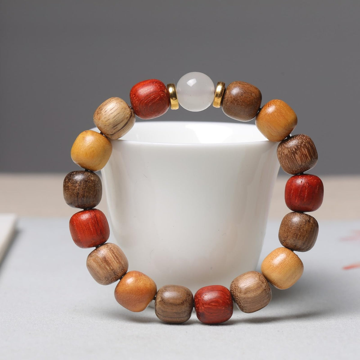 Unisex Natural Colorful Wood Buddhist Prayer Beads Bracelet Necklace Tibetan Mala Prayer Beads (11mmx12mmx17beads)