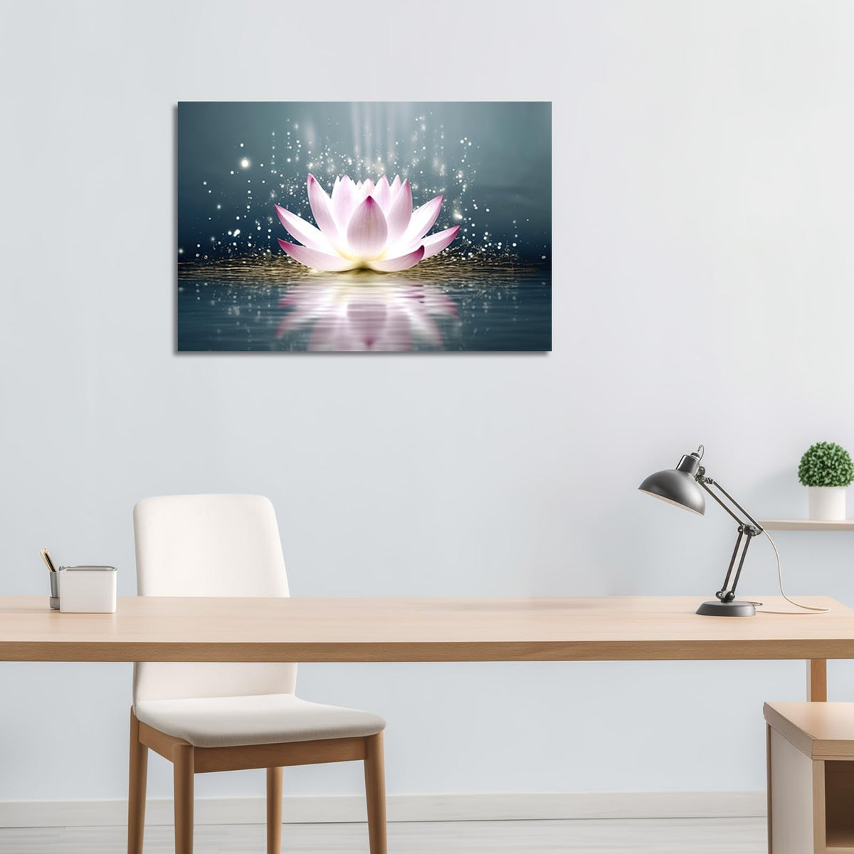 Zen Canvas Wall Art Pink Lotus Flower Bloom in Water Picture Prints for Yoga Spa Meditation Spiritual Room Decor Framed (16"x24" / Zen-4)
