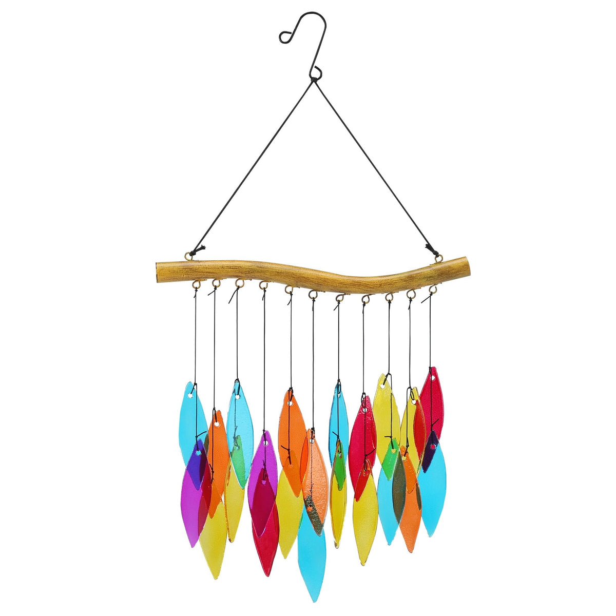 Rainbow Glass Leaf Wind Chimes Indoor Outdoor Garden Patio Decor (Red and Green)