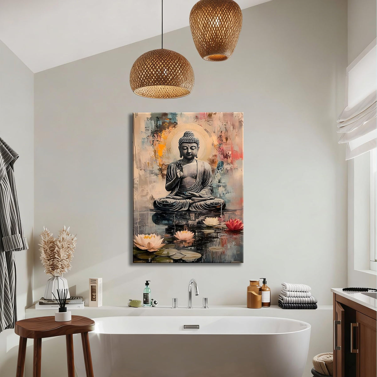 Framed Multicolor Lotus Buddha Canvas Wall Art (Pictures29 / 24"L x 16"W)