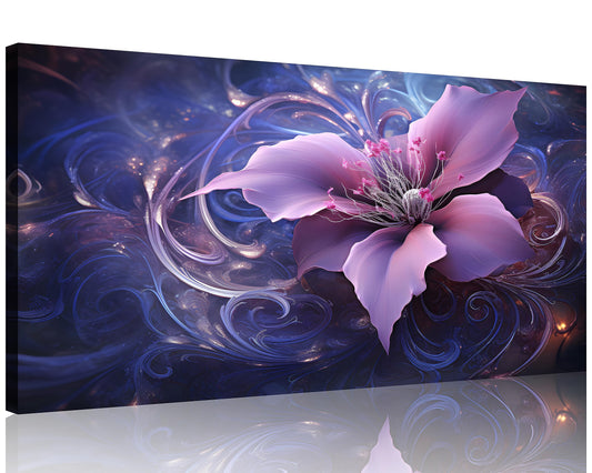 1 Panel Purple Picture Wall Art Purple Canvas Wall Art Abstract Plum Color Flower Print on Canvas Flower Painting for Bedroom Home Decor Living Room Stretched and Framed 20x40 inch (40"L x 20"W / Purple Flower 2)