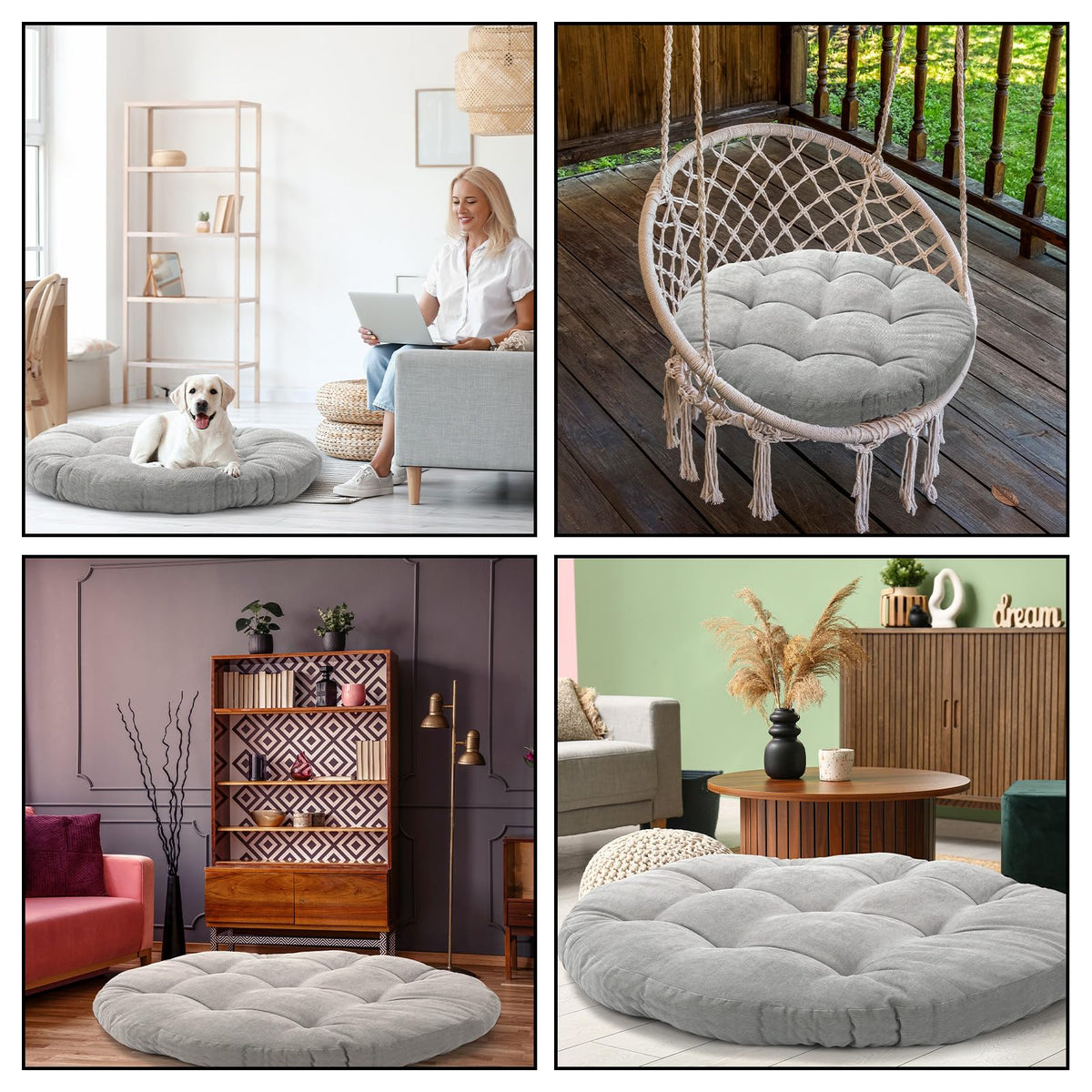 Extra Large Floor Pillow 35 Inch Round Circle Chair Floor Meditation Cushion Papasan Swing Cushion for Adults Oversized Playroom Pillows Big Pillow for Yoga Living Room Sofa (Gray / Classic)
