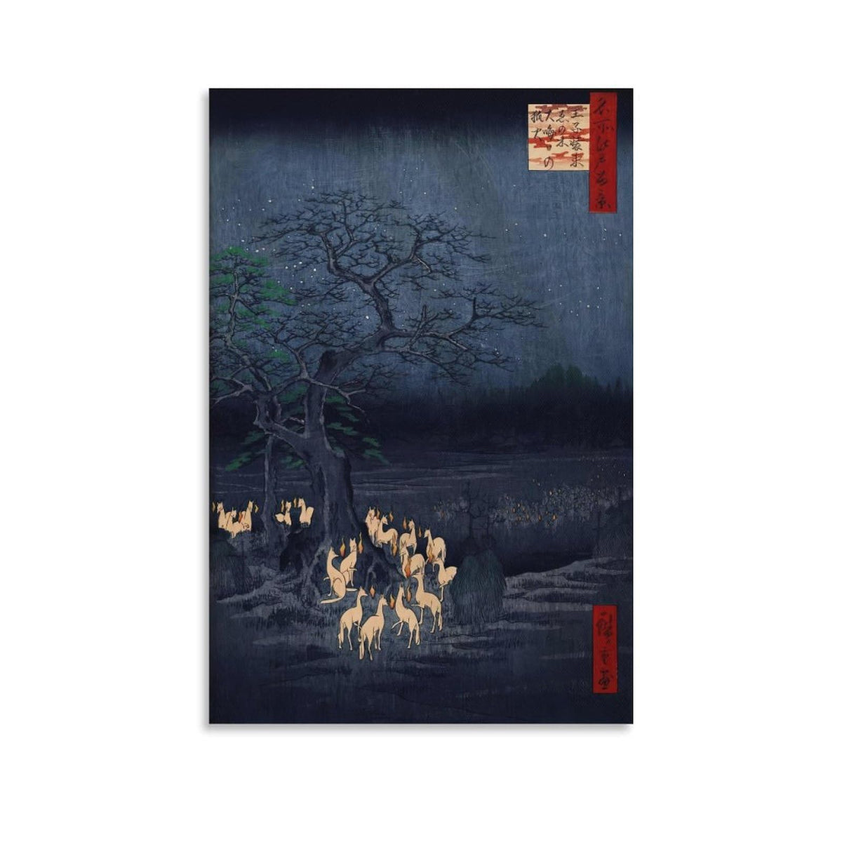 Hiroshige Foxfires At The Changing Tree Canvas Printing Wall Art Prints Wall Decor Posters Japanese Ukiyoe Night Landscape Vintage Folklore Style for Living Room Bedroom Office 24x36inch (style-7 / 24x36inch(60x90cm) Unframe)