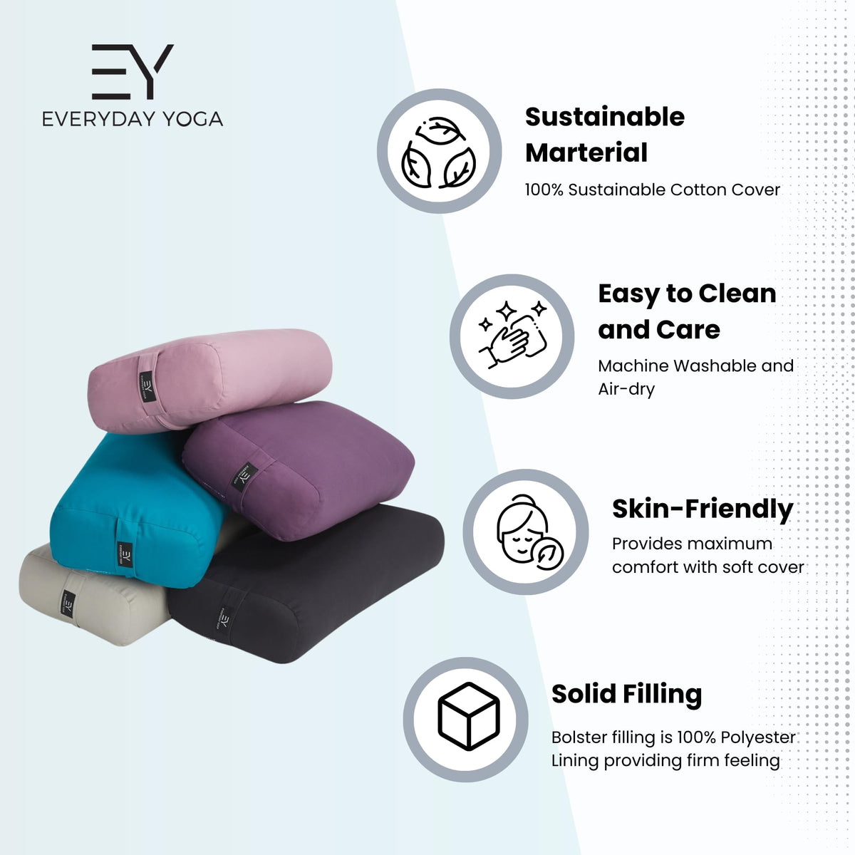 Low Impact Cotton Rectangular Yoga Bolster (D. Low Impact - Rectangular / Black)