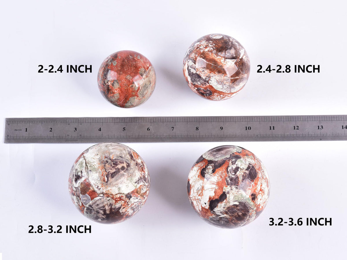Crystal Sphere Money Agate Decorative Ball for Living Room Decor (Money Agate - Red / 2.8-3.2 IN)