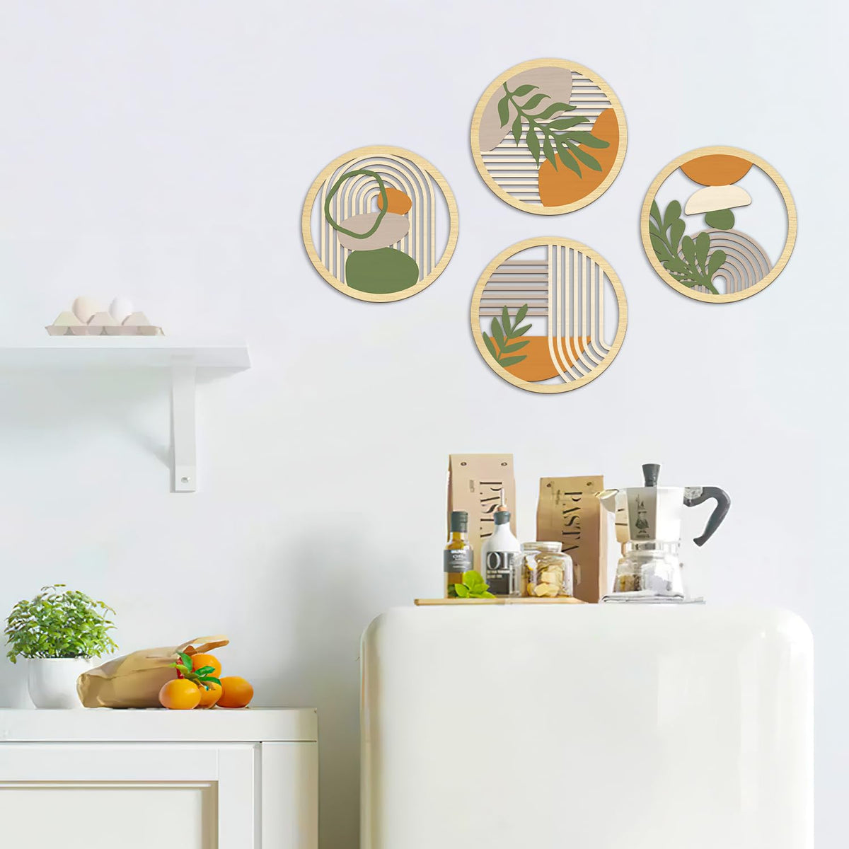 Boho Botanical Wooden Wall Art Bohemian Plants Hanging Sign (4pcs Boho Botanical Wooden Wall Art)