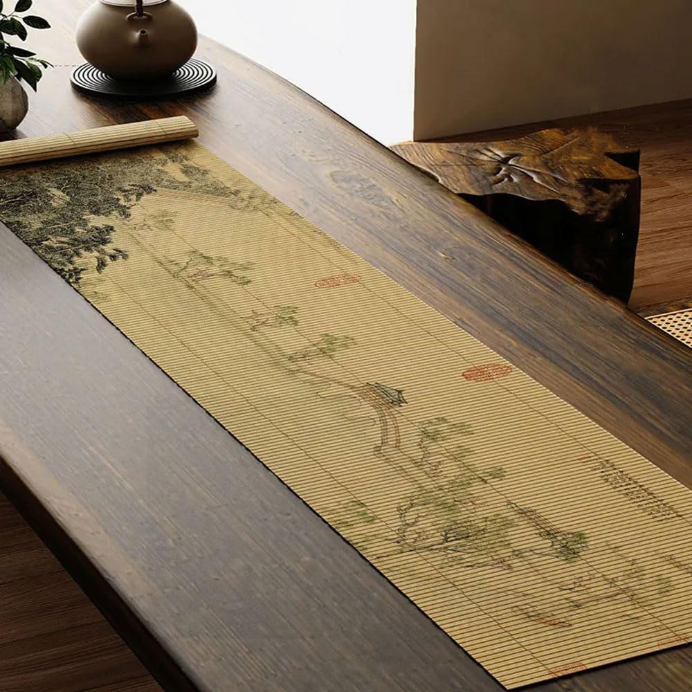 Asian Style Bamboo Table Runner (Jade Belt Bridge / 12x48 Inch)