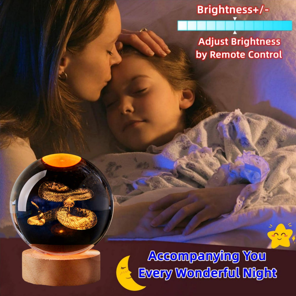 Large Snake Crystal Ball Night Light with Woodern Base (snake)