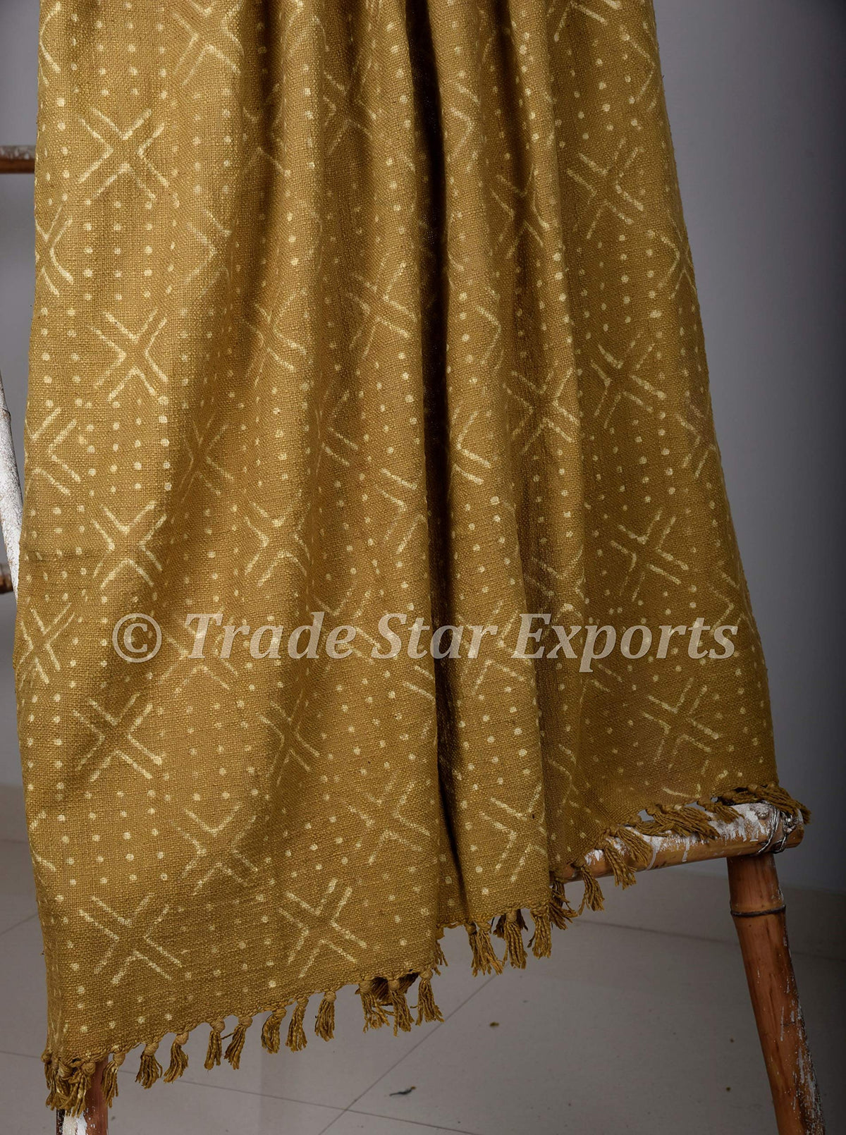 Mudcloth Print Throw 100% Cotton Soft Tassel Blanket for Wall Decor Handloomed Housewarming Gift for Wedding (Olive Green / Nova (120 x 170 Cms))