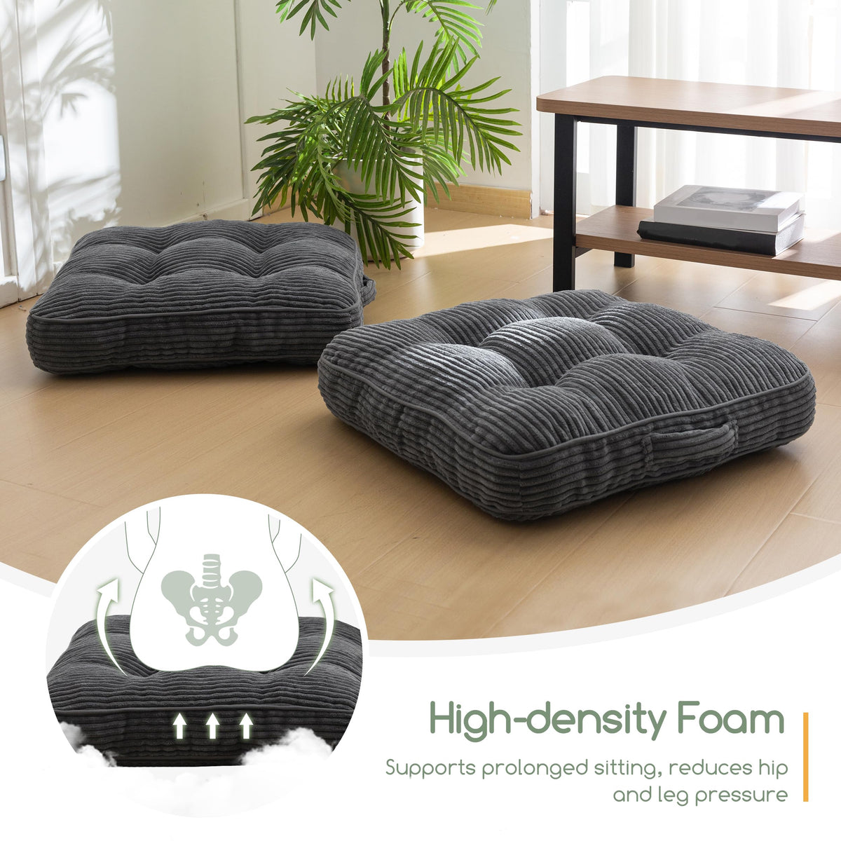 Floor Pillow Cushion for Adults (Square Dark Grey / 4" Thick(Pack of 2))