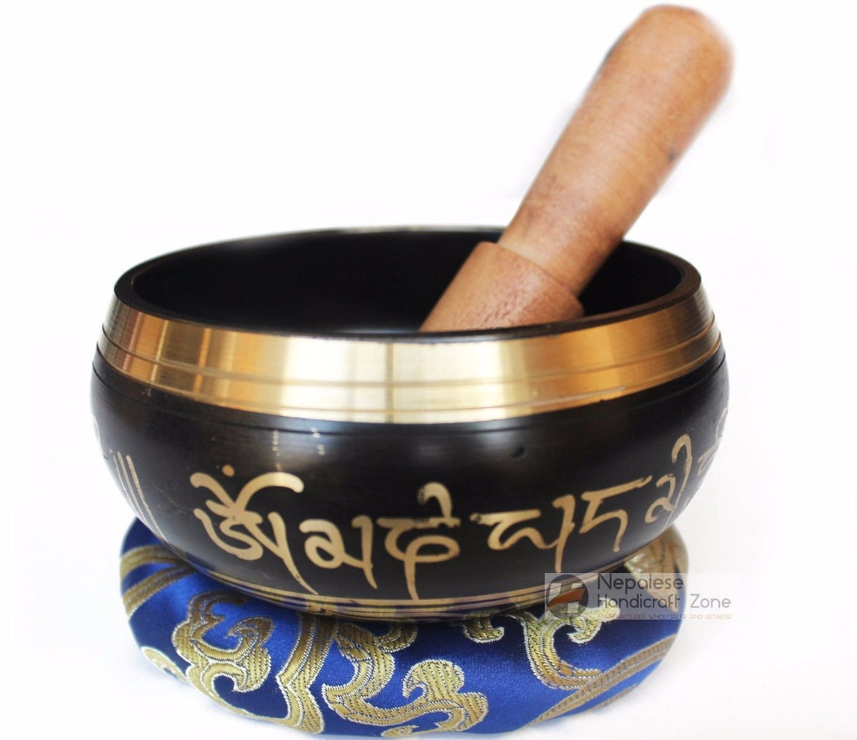 Color Singing Bowl Set with free stick and cushion by Nepalese Handicraft Zone (Black Style 2)