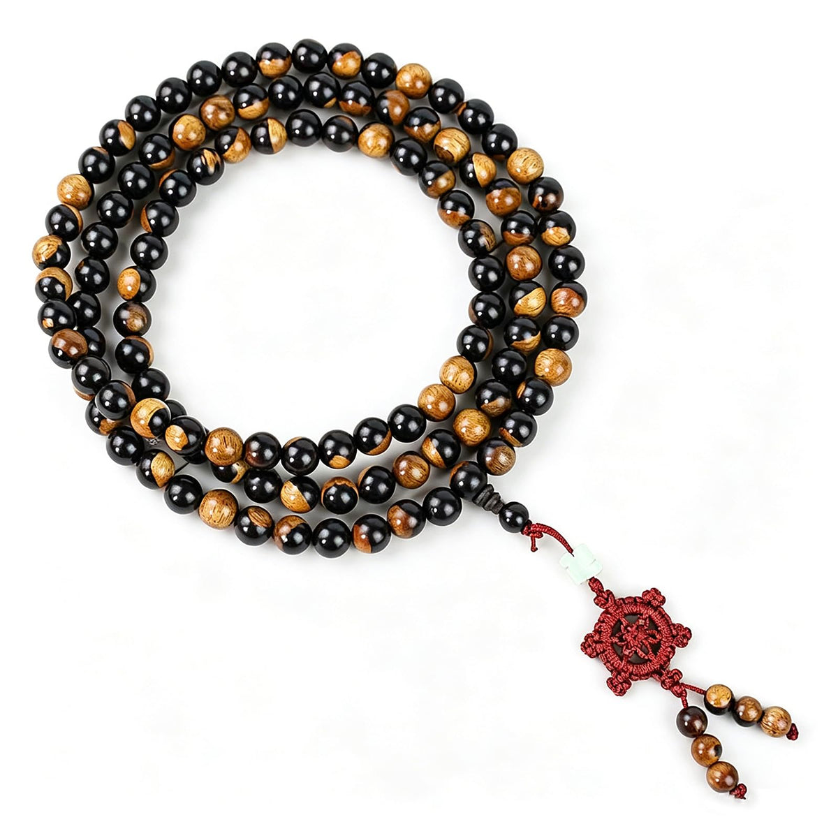 10mm Natural Yin and Yang Sandalwood 108 Mala Bracelet for Men Buddha Beads Necklace Ebony Prayer Beads Bracelet (10mm Yin and Yang Wood - 41 inches)