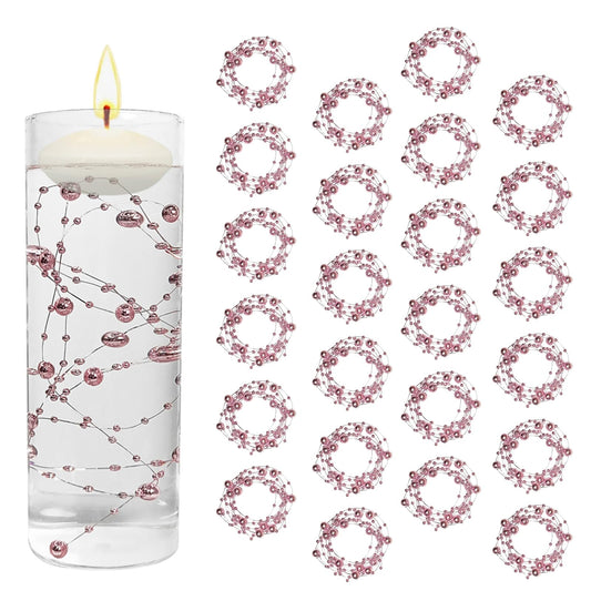 Decorations 24 Pieces Artificial Pearl String for Floating Candles (Rose Gold)
