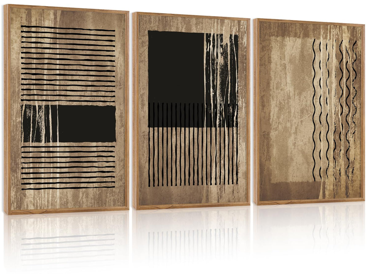 Abstract Lines Framed Canvas Wall Art Set Of 3 (Abstract line wall art 3)