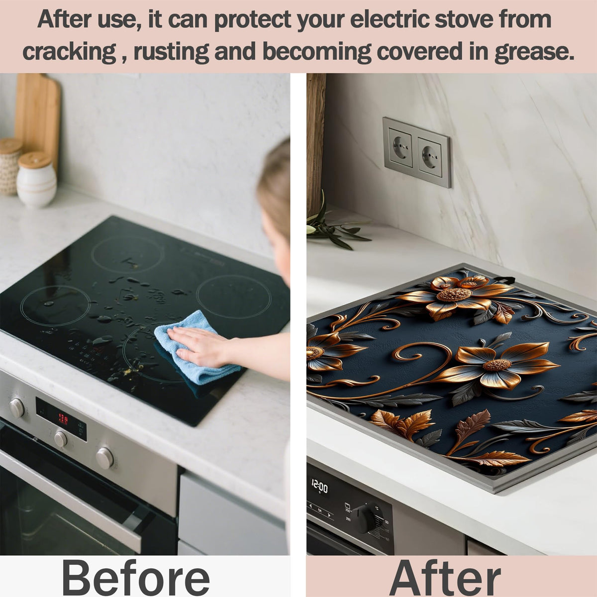 Multi Design Silicone Stove Cover for Glass (Baroque Floral)